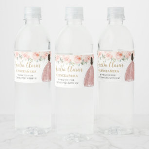 Quinceanera Blush Floral Princess 16th Birthday Water Bottle Label
