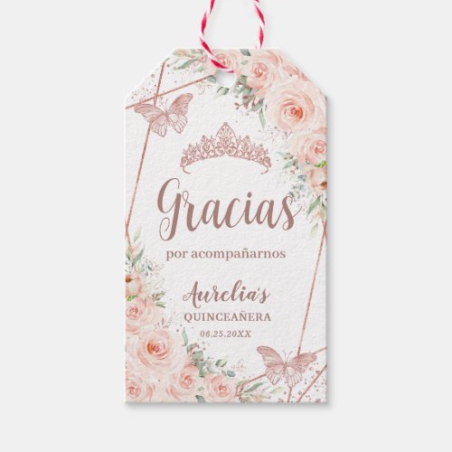 Quinceaera Blush Floral Rose Gold Butterfly  Gift Tags