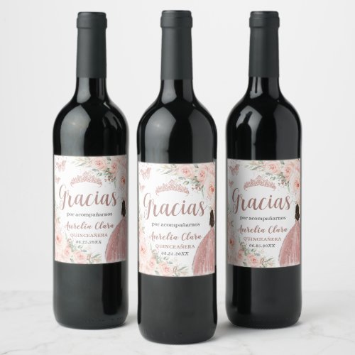 Quinceaera Blush Floral Rose Gold Dress Princess Wine Label