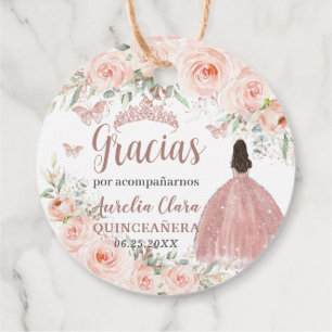 Quinceanera Blush Floral Rose Gold Princess Dress Favor Tags