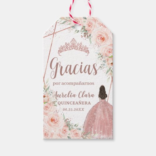 Quinceaera Blush Floral Rose Gold Princess Dress Gift Tags