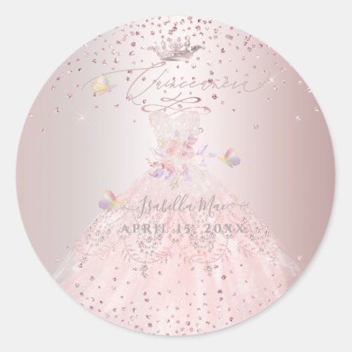 Quinceanera Blush Glitter Gown Sweet Peas Classic  Classic Round Sticker