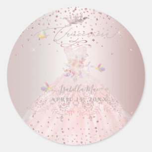 Quinceanera Blush Glitter Gown Sweet Peas Classic Classic Round Sticker