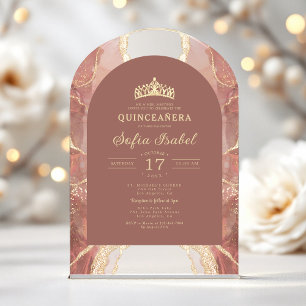 Quinceañera Blush Gold Agate Elegant Acrylic Invitations