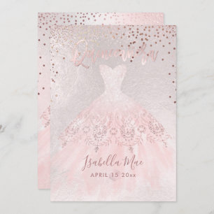 Quinceanera Blush Gown+Confetti Iridescent Bckgrnd Invitation