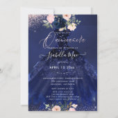 Quinceanera Blush Navy Blue Watercolor Flowers Invitation (Back)