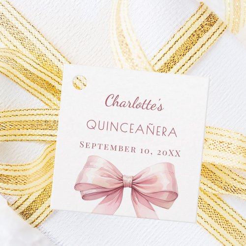 Quinceanera blush pink bow DIY Favor Tags