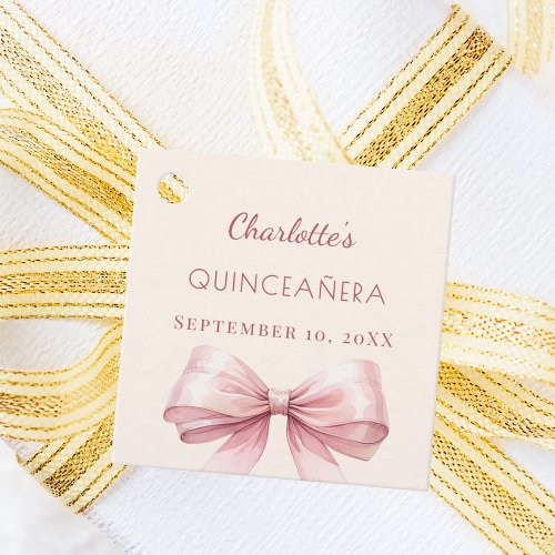 Quinceanera blush pink bow ivory DIY Favor Tags