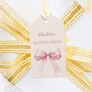 Quinceanera blush pink bow ivory DIY Gift Tags