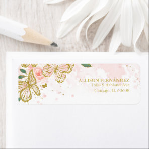 Quinceanera Blush Pink Butterfly Floral Label