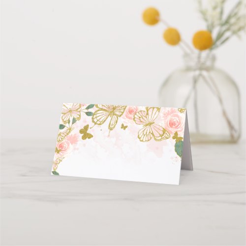 Quinceanera Blush Pink Butterfly Floral Place Card
