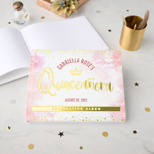 Quinceañera Blush Pink Crown Script Real Gold Foil Foil Guest Book