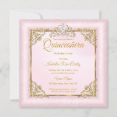 Quinceanera Blush Pink Damask photo Gold Tiara 2 Invitation (Front)