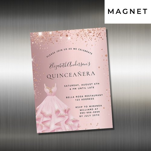 Quinceanera blush pink dress invitation magnet