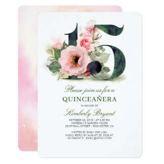 Quinceanera Blush Pink Floral 15th Birthday Invitation