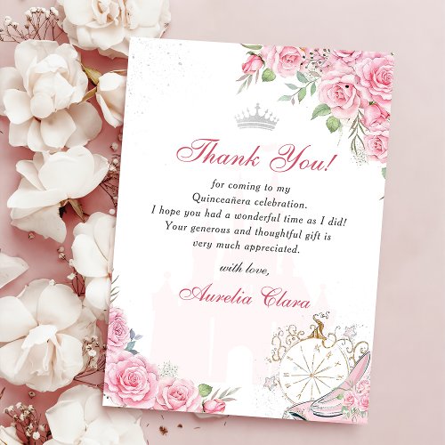 Quinceanera Blush Pink Floral Crown Thank You Card