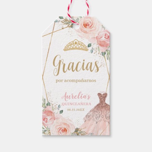 Quinceaera Blush Pink Floral Dress Birthday Favor Gift Tags