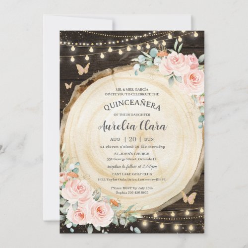 Quinceaera Blush Pink Floral Enchanted Forest Invitation