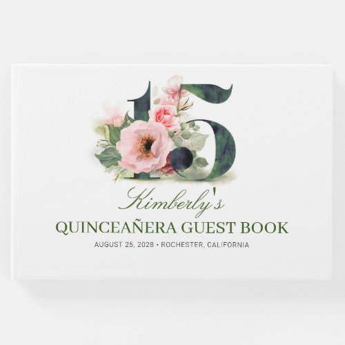 Quinceanera Blush Pink Floral Guest Book
