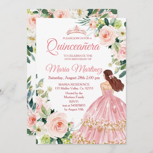 Quinceanera Blush Pink Floral Mexican Birthday Invitation | Zazzle