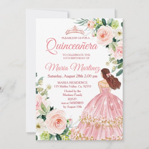 Quinceanera Blush Pink Floral Mexican Birthday Invitation | Zazzle