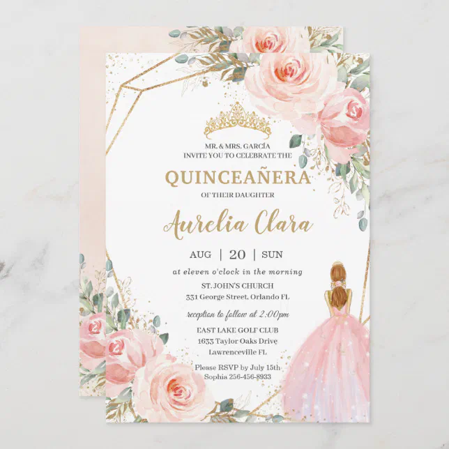 Quinceañera Blush Pink Floral Mis Quince Anos Invitation | Zazzle