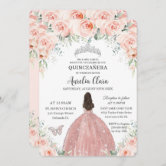 Elegant Blush Pink Peach Floral Quinceanera Invitation