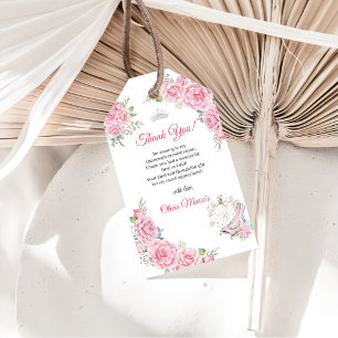 Quinceanera Blush Pink Floral Silver Crown  Gift Tags