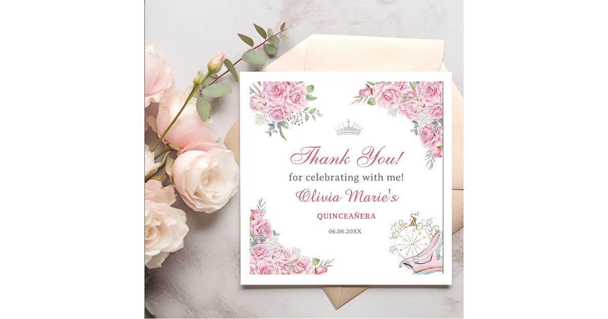 Quinceanera Blush Pink Floral Silver Crown Napkins | Zazzle