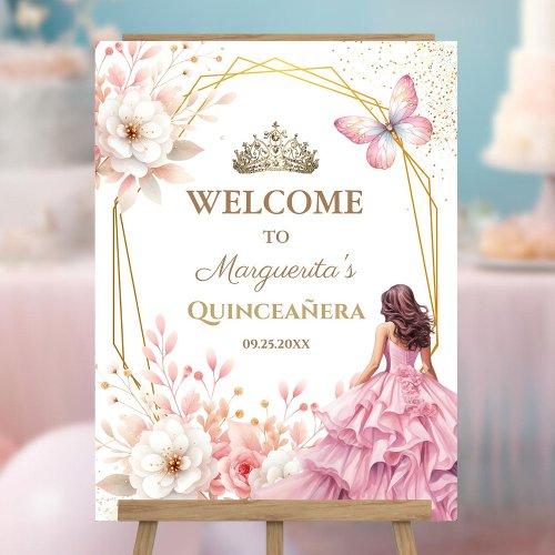 Quinceaera Blush Pink Girl Tiara Floral Butterfly Foam Board