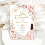 Quinceanera Blush Pink Gold Floral Dress Invitation<br><div class="desc">Blush pink,  gold and white Quinceanera celebration invitation. Features brunette girl in ball gown dress,  script font,  gold butterflies,  watercolor roses and tiara. Perfect for an elegant princess style glam celebration. Personalize with your own details. Printed Zazzle invitations or instant download digital printable template.</div>