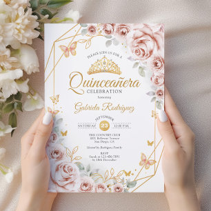Quinceanera Blush Pink Gold Floral Invitation
