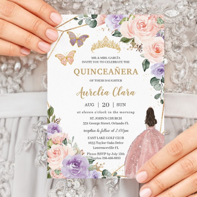 Quinceañera Blush Pink Lilac Purple Floral 16th Invitation (Creator Uploaded)