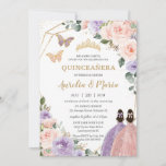 Quinceañera Blush Pink Lilac Purple Floral Twins  Invitation<br><div class="desc">Personalize this lovely quinceañera invitation with own wording easily and quickly,  simply press the customize it button to further re-arrange and format the style and placement of the text.  Matching items available in store!  (c) The Happy Cat Studio</div>