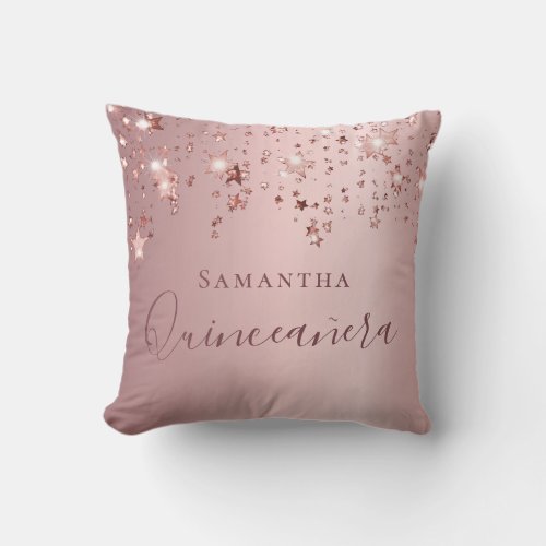 Quinceanera blush pink monogram name sparkle throw pillow