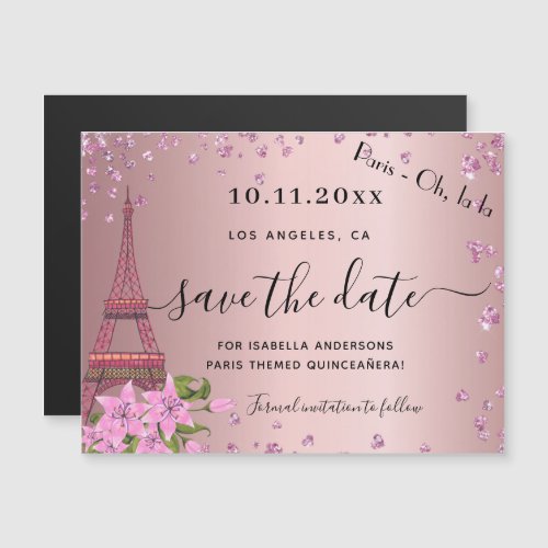 Quinceanera blush pink paris save the date magnet