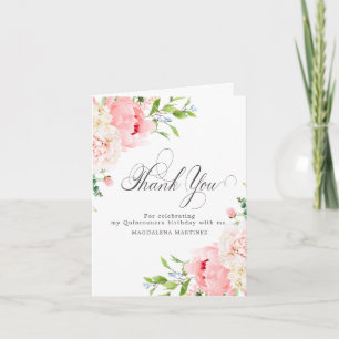 Quinceanera Blush Pink Peony Floral Folded Letterpress Thank You Card