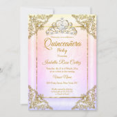 Quinceanera Blush Pink Purple photo Gold Tiara Invitation (Front)