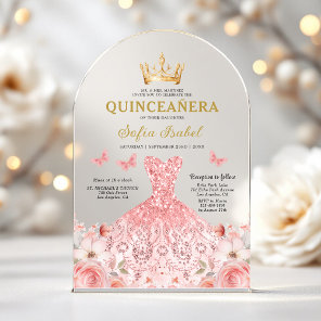 Quinceañera Blush Pink Rose Floral Butterfly Acrylic Invitations