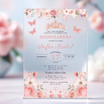 Quinceañera Blush Pink Rose Floral Butterfly Acrylic Invitations<br><div class="desc">Celebrate your special day with the enchanting Quinceañera Blush Pink Rose Floral Butterfly Invitation. Featuring soft blush pink roses and delicate butterflies, this elegant invitation beautifully captures the grace and beauty of a quinceañera. The floral design adds a romantic touch, while the butterflies symbolize transformation and new beginnings. Perfect for...</div>