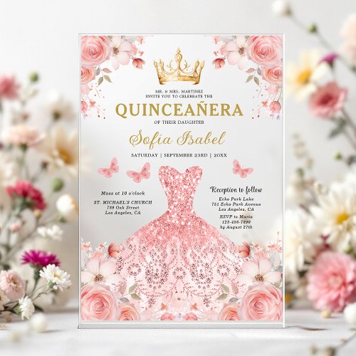 Quinceañera Blush Pink Rose Floral Butterfly