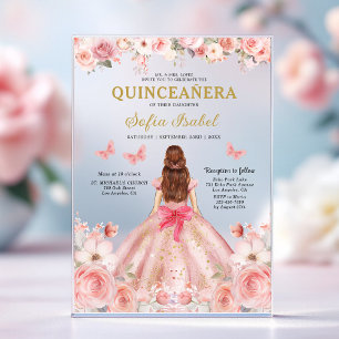 Quinceañera Blush Pink Rose Floral Butterfly Acrylic Invitations