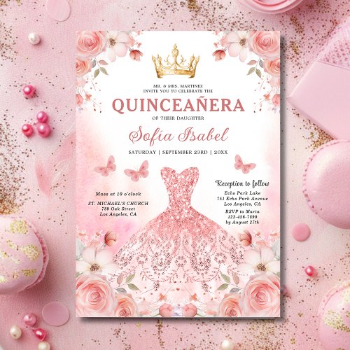 Quinceañera Blush Pink Rose Floral Butterfly