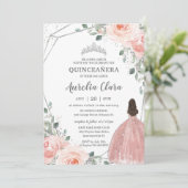 Quinceañera Blush Pink Rose Floral Mis Quince Anos Invitation (Standing Front)
