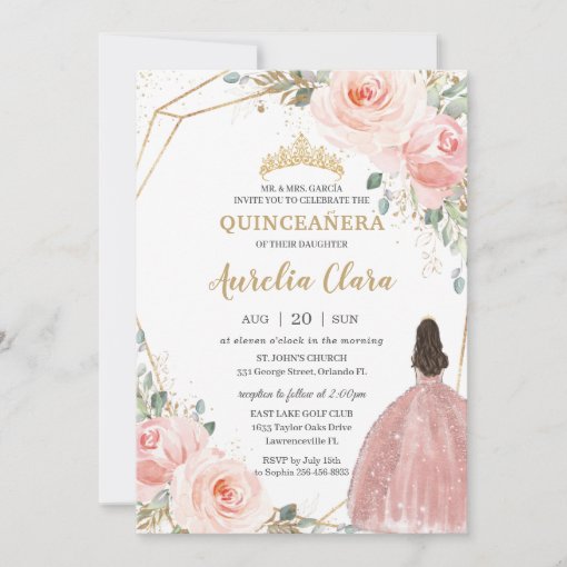 Quinceañera Blush Pink Rose Floral Mis Quince Anos Invitation | Zazzle