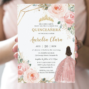 Quinceañera Blush Pink Rose Floral Mis Quince Anos Invitation