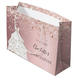 Quinceanera blush pink rose gold dress large gift bag