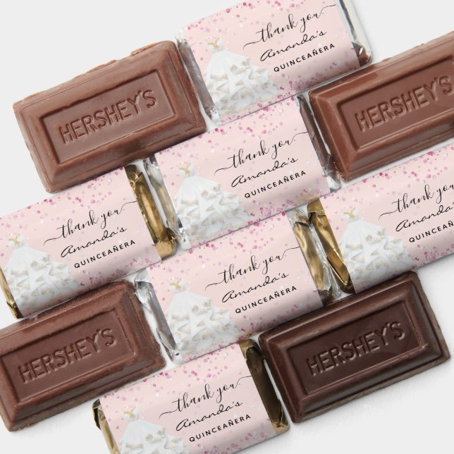 Quinceanera blush pink rose gold dress thank you  hershey's miniatures (Assorted)
