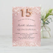 Quinceanera blush pink rose gold glitter invitation (Standing Front)