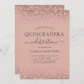 Quinceanera Blush Pink Rose Gold Glitter Sparkle Invitation (Front/Back)